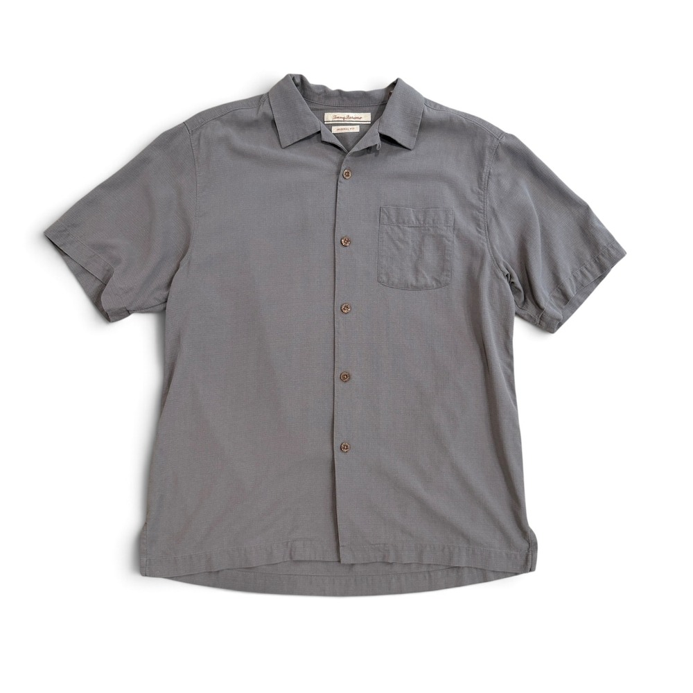 Tommy Bahama Short Sleeve Button Down Shirt Gray 100% Silk Original Fit Medium